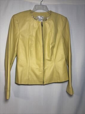 Vintage Newport News Women’s 10 Yellow Leather Jacket EUC Lined Shoulder Pads